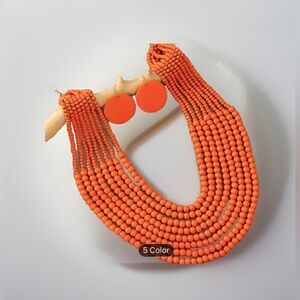 Women 2 piece set boho chic handcrafted wooden beads, trendy earrings & necklace